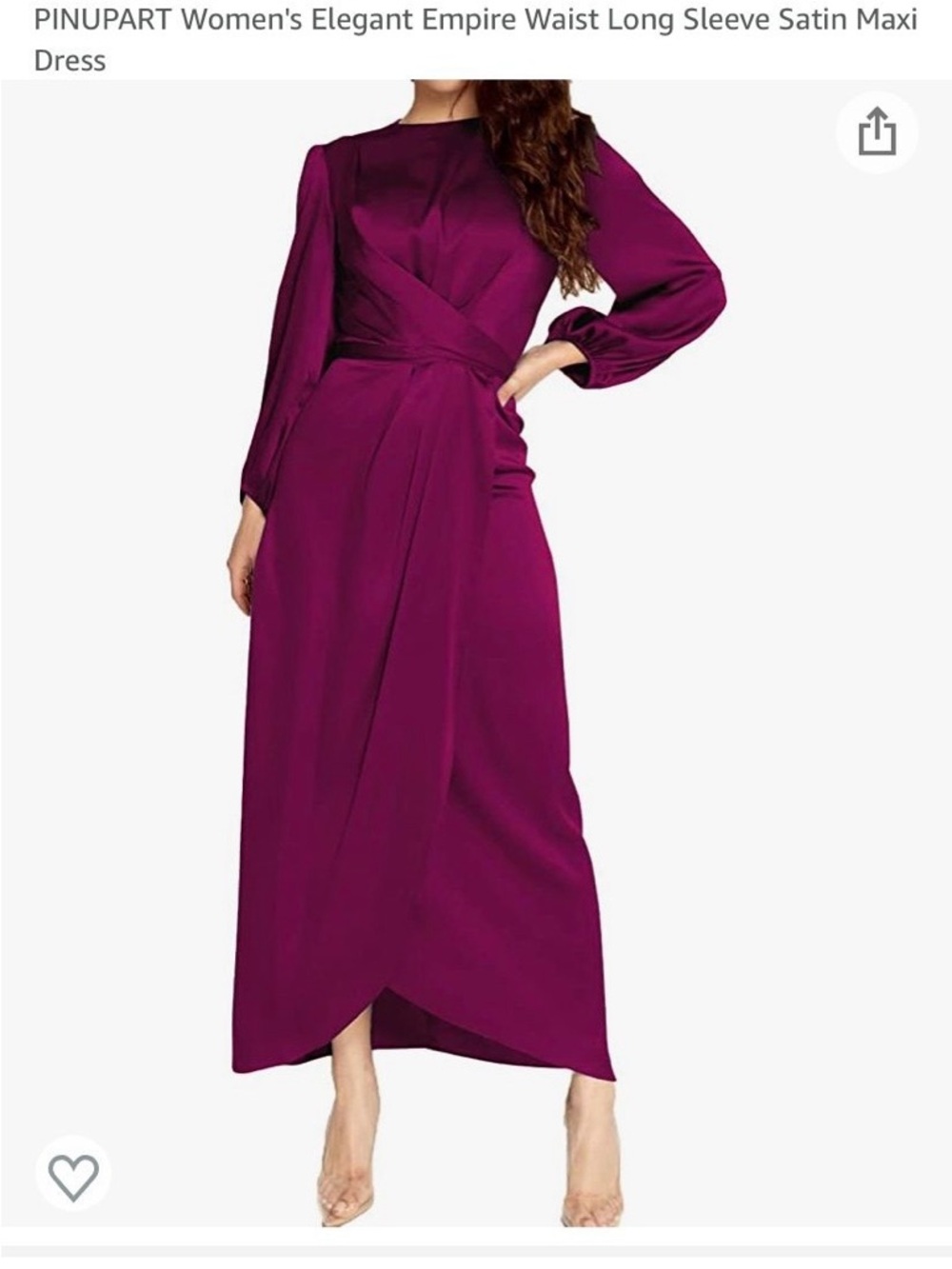 Elegant Long Sleeve Satin Maxi Dress in Plum